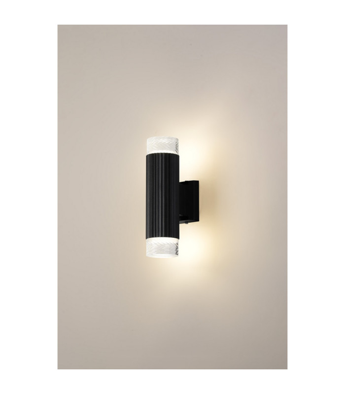 Springwater Ribbed Line Wall Lamp Short Diagonal Pattern Acrylic Shade 2 x GU10 IP54 Black/Clear/Frosted -3
