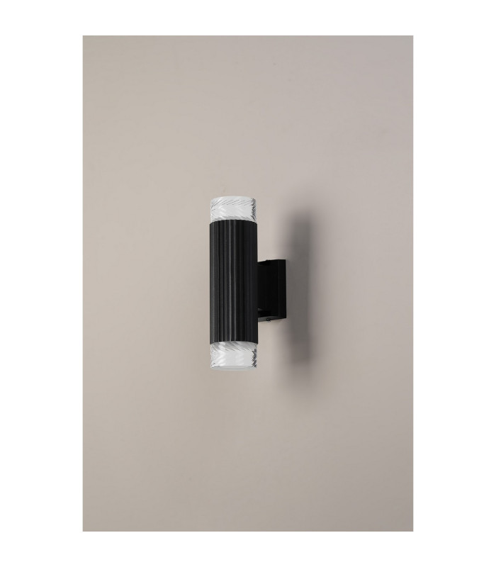 Springwater Ribbed Line Wall Lamp Short Diagonal Pattern Acrylic Shade 2 x GU10 IP54 Black/Clear/Frosted -6