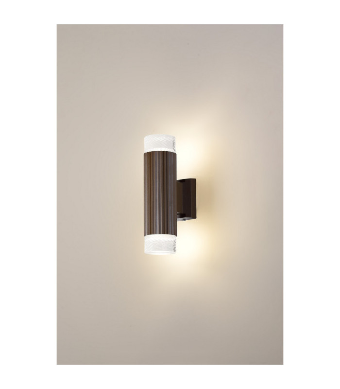 Springwater Ribbed Line Wall Lamp Short Diagonal Pattern Acrylic Shade 2 x GU10 IP54 Dark Brown/Clear/Frosted -3