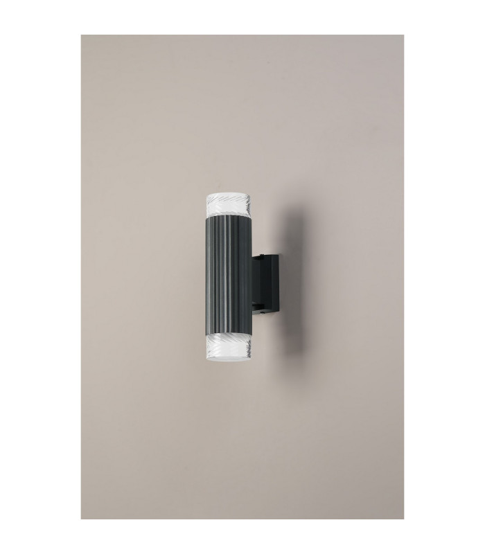 Springwater Ribbed Line Wall Lamp Short Diagonal Pattern Acrylic Shade 2 x GU10 IP54 Grey/Clear/Frosted -6