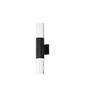 Springwater Ribbed Line Wall Lamp Tall Diagonal Pattern Acrylic Shade 2 x GU10 IP54 Black/Clear/Frosted -1