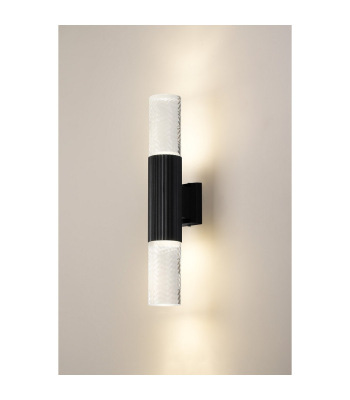 Springwater Ribbed Line Wall Lamp Tall Diagonal Pattern Acrylic Shade 2 x GU10 IP54 Black/Clear/Frosted -3