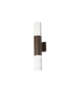Springwater Ribbed Line Wall Lamp Tall Diagonal Pattern Acrylic Shade 2 x GU10 IP54 Dark Brown/Clear/Frosted -1