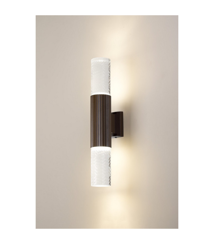 Springwater Ribbed Line Wall Lamp Tall Diagonal Pattern Acrylic Shade 2 x GU10 IP54 Dark Brown/Clear/Frosted -3