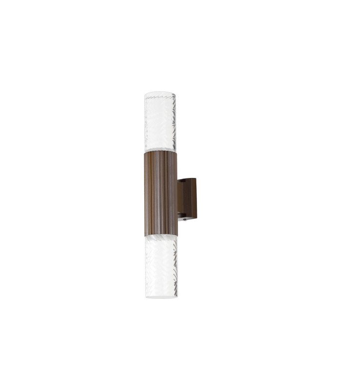 Springwater Ribbed Line Wall Lamp Tall Diagonal Pattern Acrylic Shade 2 x GU10 IP54 Dark Brown/Clear/Frosted -4