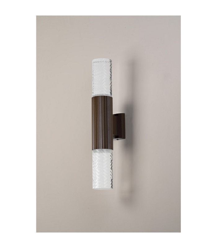 Springwater Ribbed Line Wall Lamp Tall Diagonal Pattern Acrylic Shade 2 x GU10 IP54 Dark Brown/Clear/Frosted -7