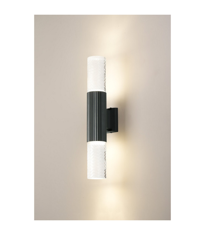 Springwater Ribbed Line Wall Lamp Tall Diagonal Pattern Acrylic Shade 2 x GU10 IP54 Grey/Clear/Frosted -3