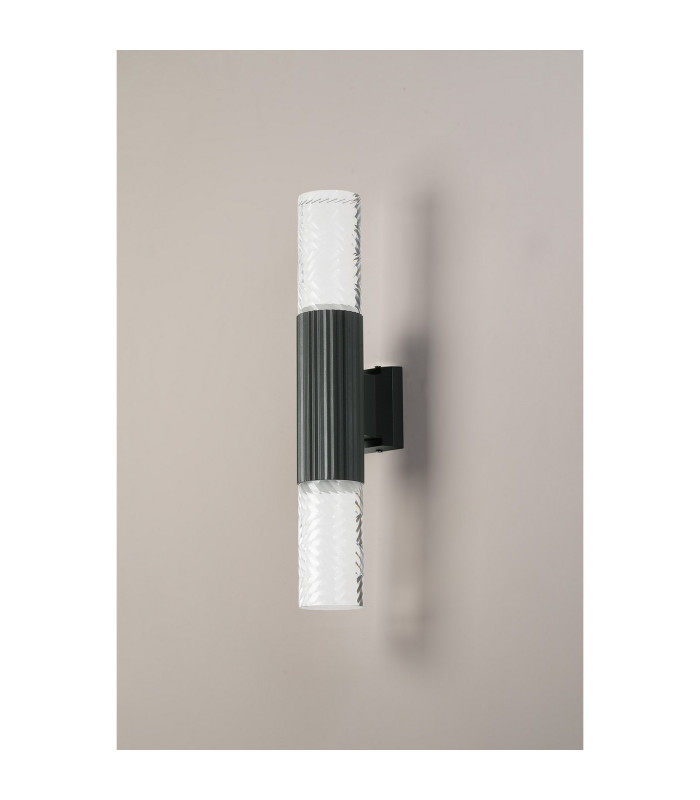 Springwater Ribbed Line Wall Lamp Tall Diagonal Pattern Acrylic Shade 2 x GU10 IP54 Grey/Clear/Frosted -7