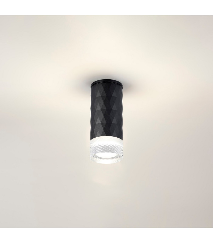 Springwater 6.4cm Diamond Pattern Ceiling Short Diagonal Pattern Acrylic Shade 1 x GU10 IP54 Black/Clear/Frosted -3