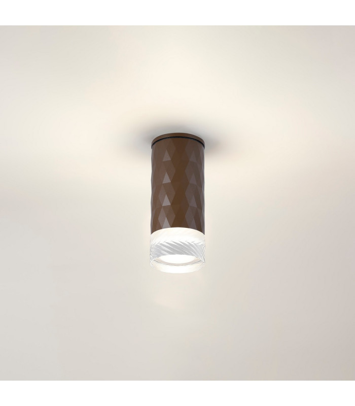 Springwater 6.4cm Diamond Pattern Ceiling Short Diagonal Pattern Acrylic Shade 1 x GU10 IP54 Dark Brown/Clear/Frosted -3