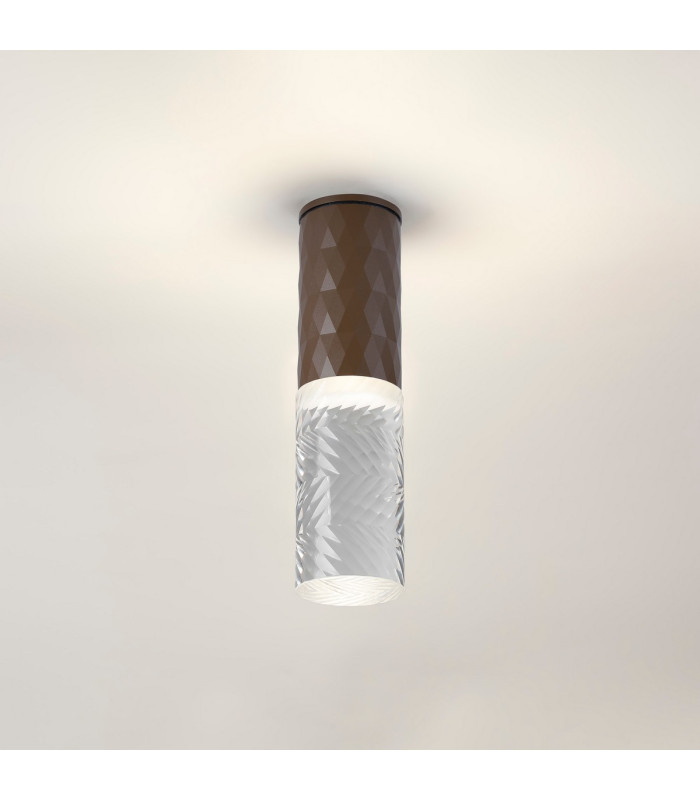 Springwater 6.4cm Diamond Pattern Ceiling Tall Diagonal Pattern Acrylic Shade 1 x GU10 IP54 Dark Brown/Clear/Frosted -3