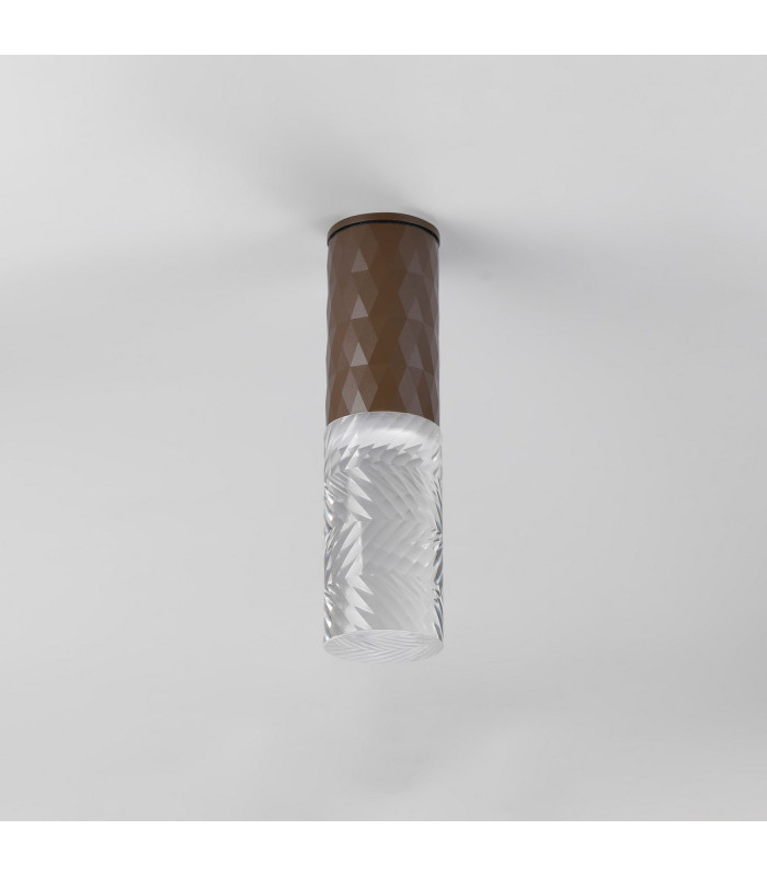 Springwater 6.4cm Diamond Pattern Ceiling Tall Diagonal Pattern Acrylic Shade 1 x GU10 IP54 Dark Brown/Clear/Frosted -7