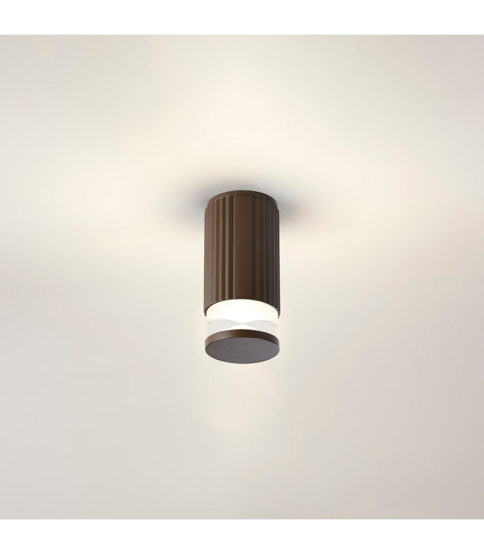 Springwater 6.7cm Ribbed Line Ceiling X Pattern Acrylic Shade 1 x GU10 IP54 Dark Brown/Clear/Frosted -3