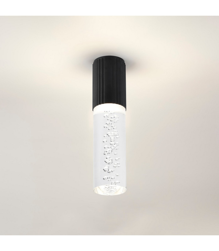 Springwater II 6.7cm Ribbed Line Ceiling Bubble Acrylic Shade 1 x GU10 IP54 Black/Clear -3
