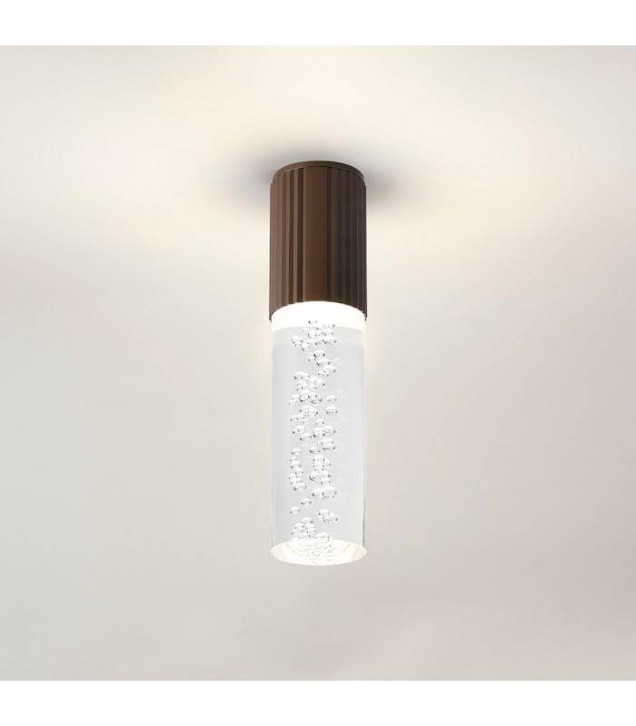 Springwater II 6.7cm Ribbed Line Ceiling Bubble Acrylic Shade 1 x GU10 IP54 Dark Brown/Clear -3
