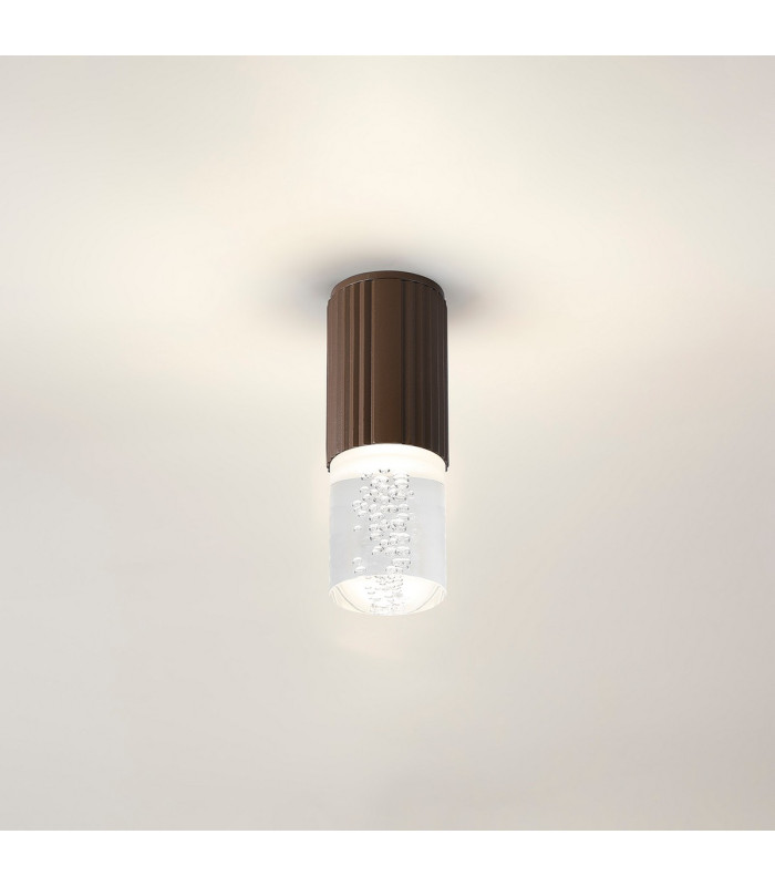 Springwater 6.7cm Ribbed Line Ceiling Bubble Acrylic Shade 1 x GU10 IP54 Dark Brown/Clear -3