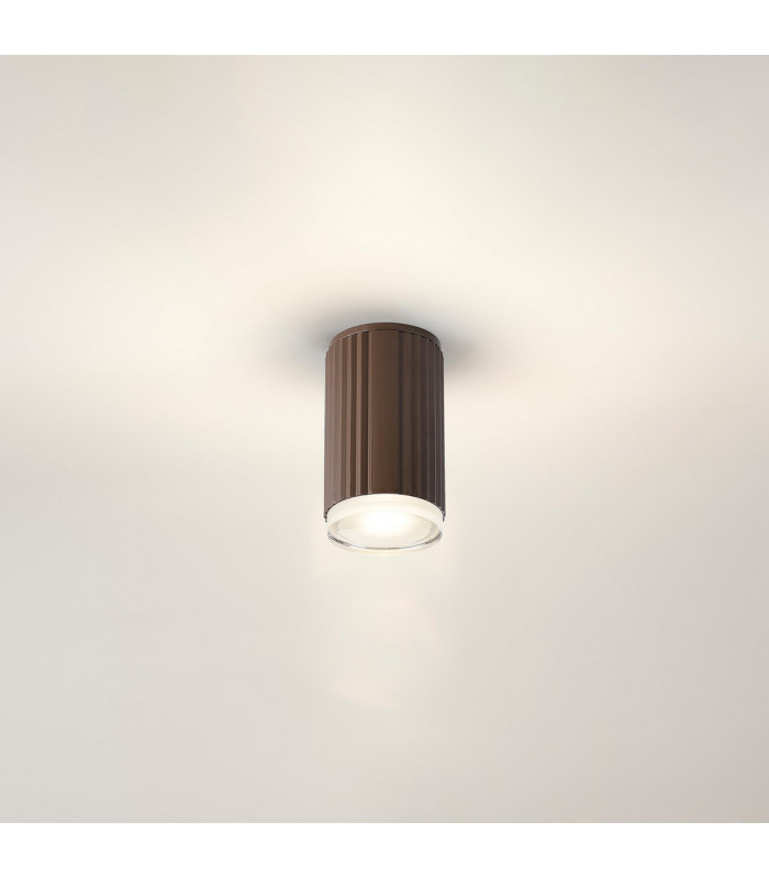 Springwater 6.7cm Ribbed Line Ceiling Shallow Acrylic Shade 1 x GU10 IP54 Dark Brown/Clear/Frosted -3