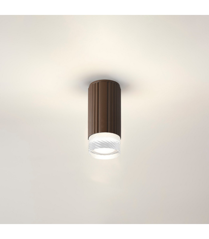 Springwater 6.7cm Ribbed Line Ceiling Short Diagonal Pattern Acrylic Shade 1 x GU10 IP54 Dark Brown/Clear/Frosted -3