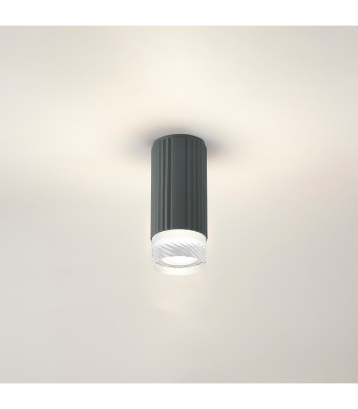 Springwater 6.7cm Ribbed Line Ceiling Short Diagonal Pattern Acrylic Shade 1 x GU10 IP54 Grey/Clear/Frosted -3