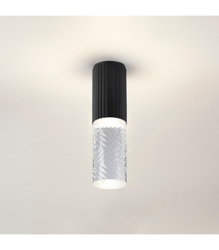Springwater 6.7cm Ribbed Line Ceiling Tall Diagonal Pattern Acrylic Shade 1 x GU10 IP54 Black/Clear/Frosted -3