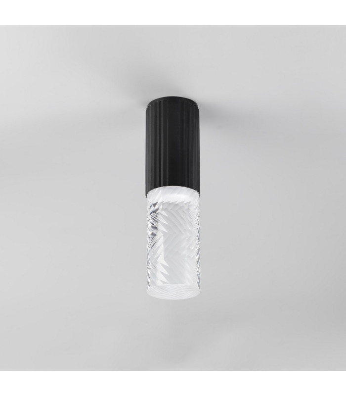 Springwater 6.7cm Ribbed Line Ceiling Tall Diagonal Pattern Acrylic Shade 1 x GU10 IP54 Black/Clear/Frosted -7