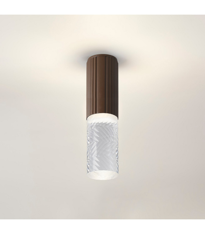 Springwater 6.7cm Ribbed Line Ceiling Tall Diagonal Pattern Acrylic Shade 1 x GU10 IP54 Dark Brown/Clear/Frosted -3