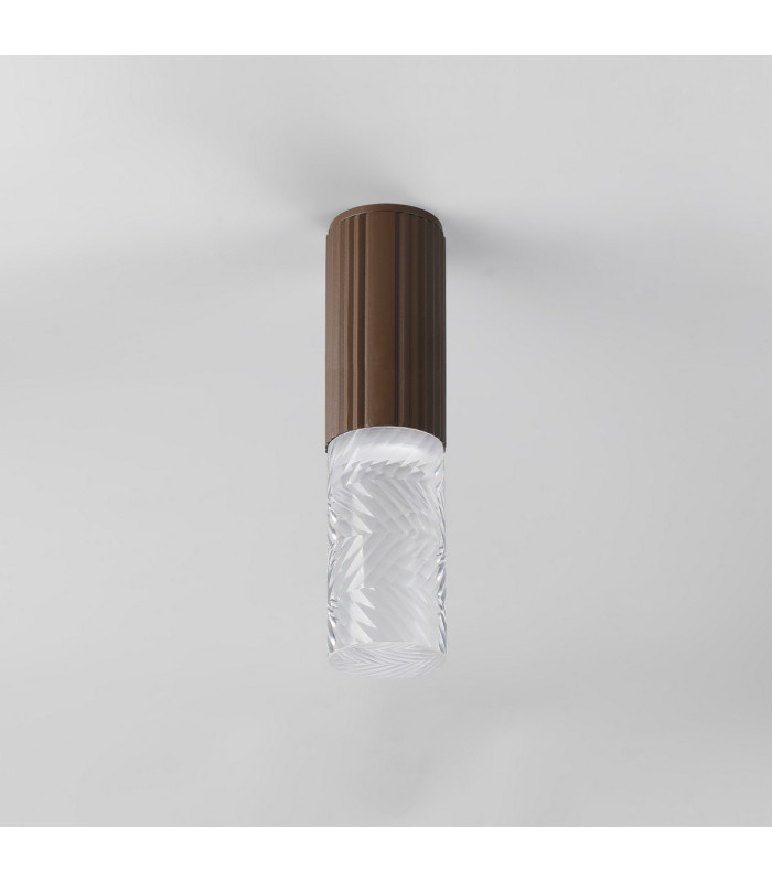 Springwater 6.7cm Ribbed Line Ceiling Tall Diagonal Pattern Acrylic Shade 1 x GU10 IP54 Dark Brown/Clear/Frosted -7