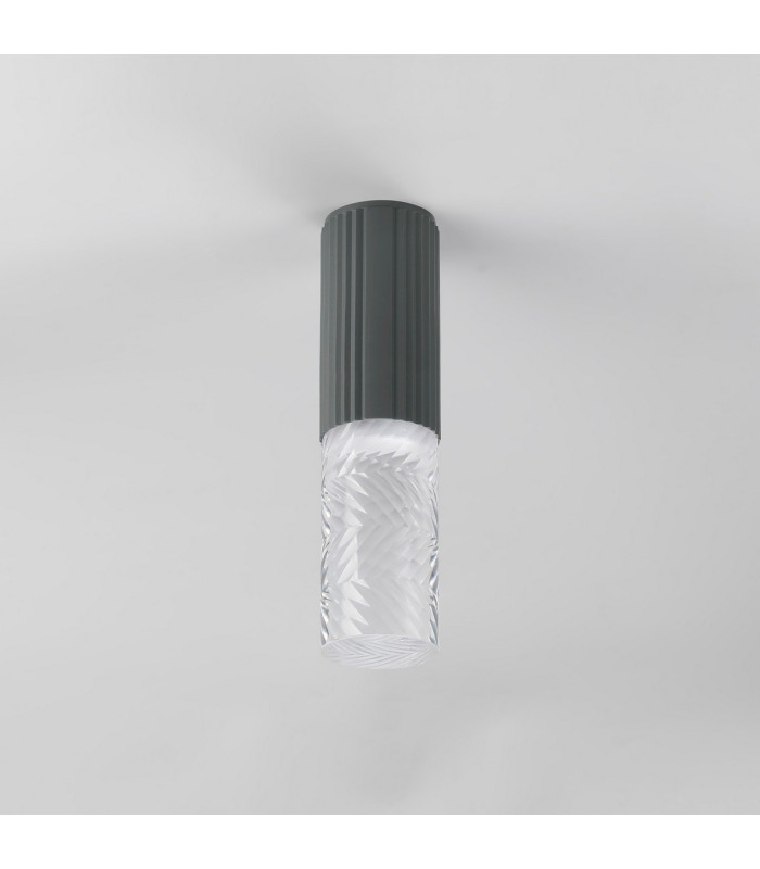 Springwater 6.7cm Ribbed Line Ceiling Tall Diagonal Pattern Acrylic Shade 1 x GU10 IP54 Grey/Clear/Frosted -7