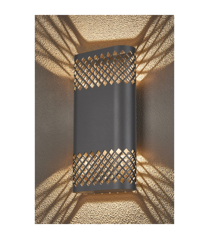 Waterloo Wall Lamp 160 x 305mm Mesh Diamond Pattern Shade 2 x 6.5W LED 3000K 900lm IP65 Anthracite -11
