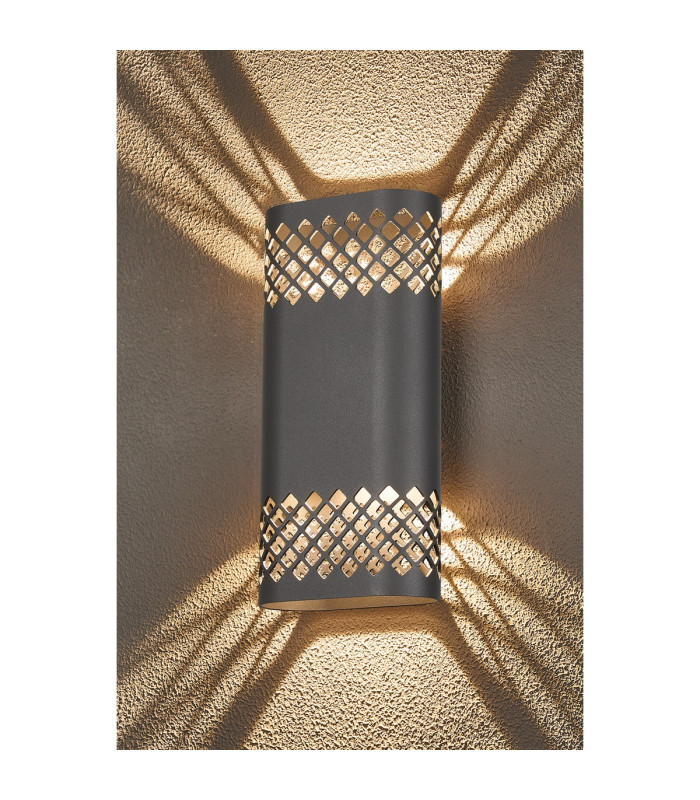 Waterloo Wall Lamp 125 x 260mm Mesh Diamond Pattern Shade 2 x 6.5W LED 3000K 900lm IP65 Anthracite -11