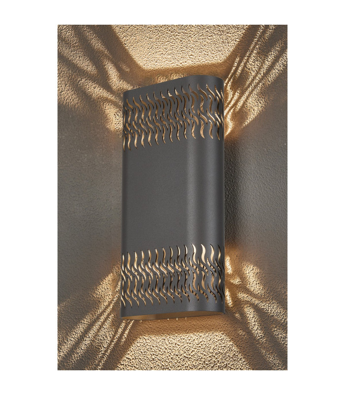 Waterloo Wall Lamp 160 x 305mm Mesh Waves Pattern Shade 2 x 6.5W LED 3000K 900lm IP65 Anthracite -11