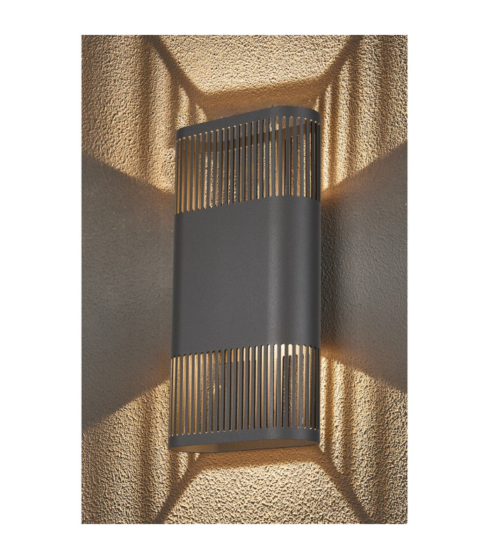 Waterloo Wall Lamp 160 x 305mm Mesh Line Pattern Shade 2 x 6.5W LED 3000K 900lm IP65 Anthracite -11