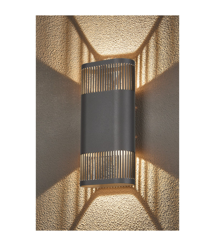 Waterloo Wall Lamp 125 x 260mm Mesh Line Pattern Shade 2 x 6.5W LED 3000K 900lm IP65 Anthracite -10