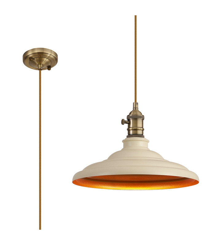 Moravia 35cm 1 Light Braided Pendant Round Tiered Metal Shade Antique Brass/Golden Brown/Beige/Gold-1