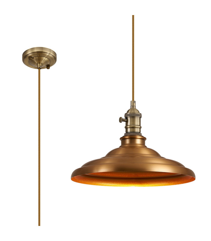 Moravia 35cm 1 Light Braided Pendant Round Tiered Metal Shade Antique Brass/Golden Brown/Brass/Gold-1