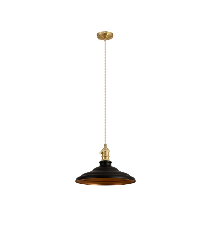Moravia 35cm 1 Light Braided Pendant Round Tiered Metal Shade Brass/Pale Gold/Matt Black/Gold-5