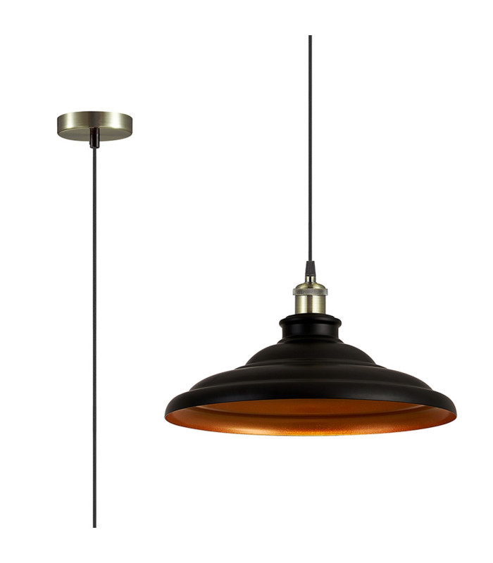 Moravia 35cm 1 Light Knurled Pendant Round Tiered Metal Shade Antique Brass/Black/Matt Black/Gold-1