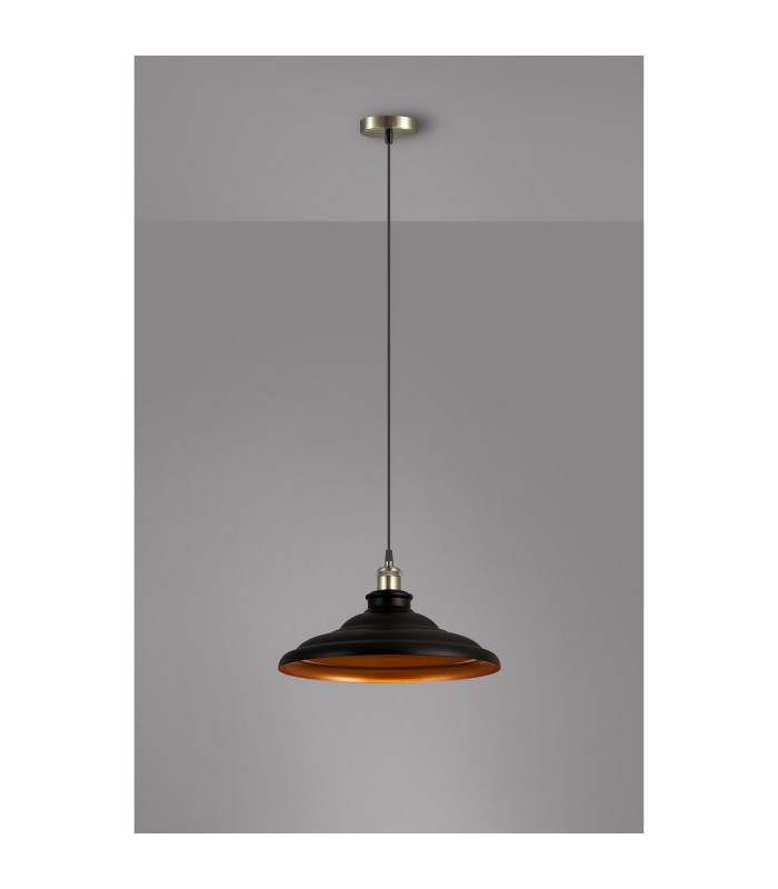 Moravia 35cm 1 Light Knurled Pendant Round Tiered Metal Shade Antique Brass/Black/Matt Black/Gold-3