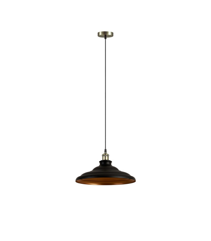Moravia 35cm 1 Light Knurled Pendant Round Tiered Metal Shade Antique Brass/Black/Matt Black/Gold-5