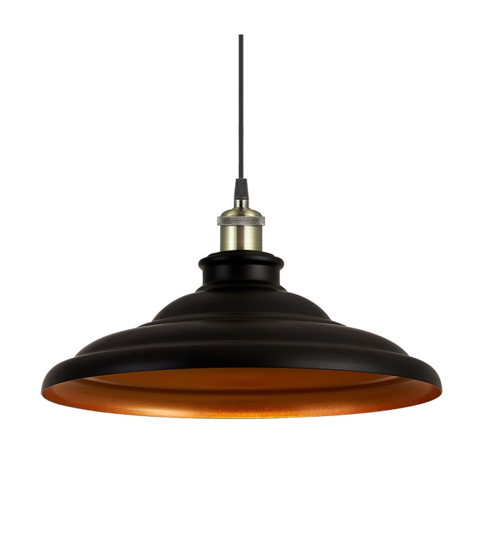 Moravia 35cm 1 Light Knurled Pendant Round Tiered Metal Shade Antique Brass/Black/Matt Black/Gold-7