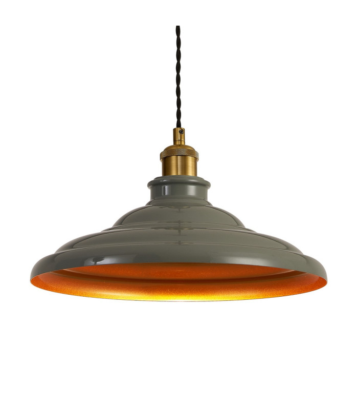 Moravia 35cm 1 Light Knurled Pendant Round Tiered Metal Shade Gilt Bronze/Black/Polished Grey/Gold-7