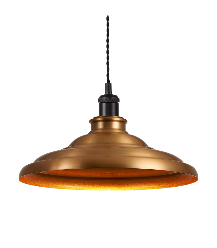 Moravia 35cm 1 Light Knurled Pendant Round Tiered Metal Shade Matt Black/Black/Brass/Gold-6