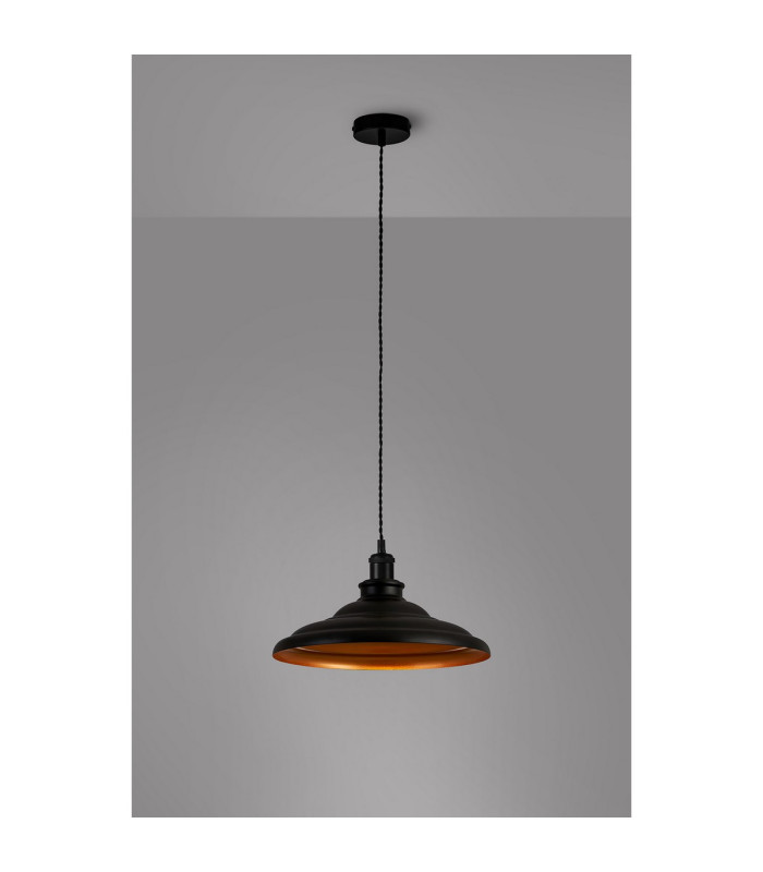 Moravia 35cm 1 Light Knurled Pendant Round Tiered Metal Shade Matt Black/Black/Matt Black/Gold-3