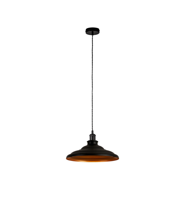 Moravia 35cm 1 Light Knurled Pendant Round Tiered Metal Shade Matt Black/Black/Matt Black/Gold-4