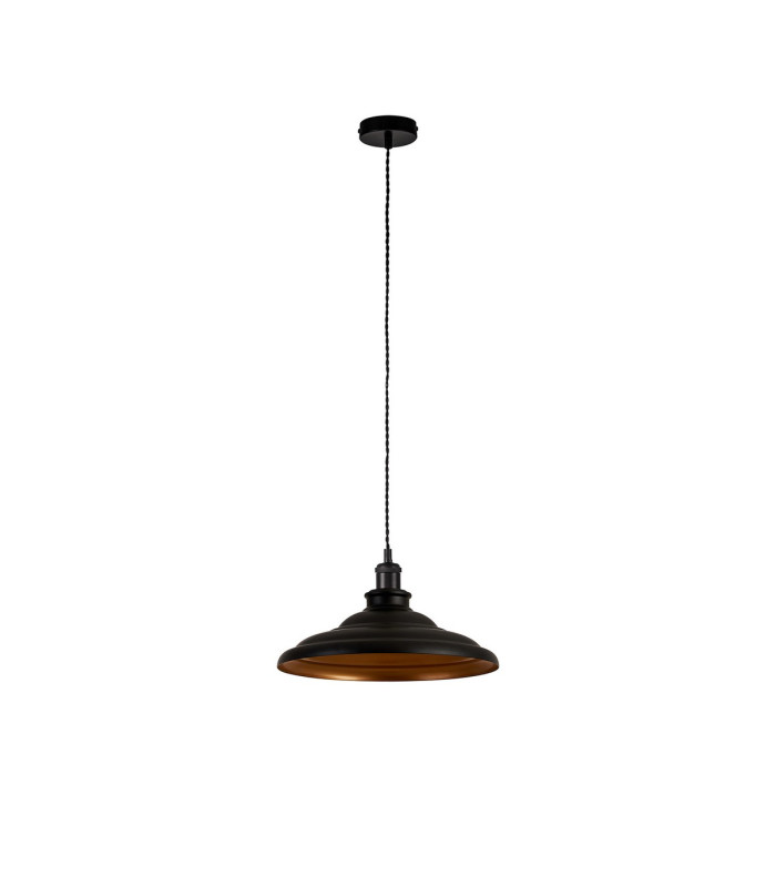 Moravia 35cm 1 Light Knurled Pendant Round Tiered Metal Shade Matt Black/Black/Matt Black/Gold-5