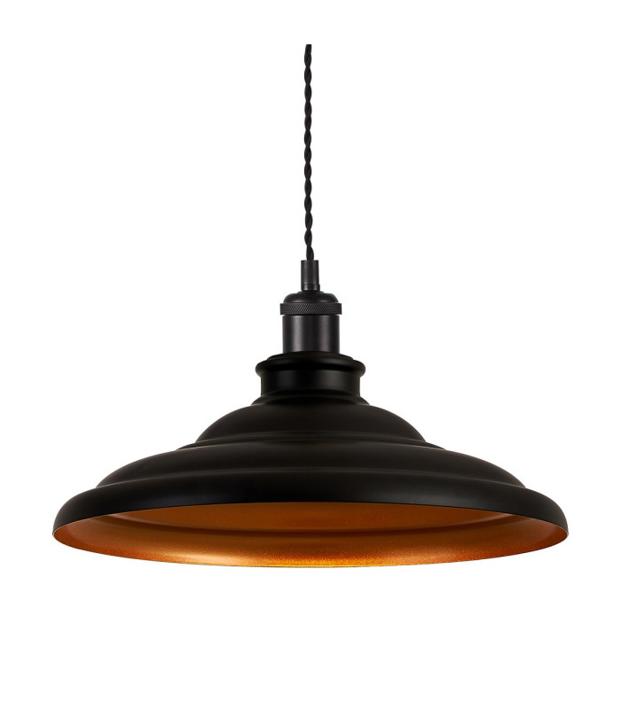 Moravia 35cm 1 Light Knurled Pendant Round Tiered Metal Shade Matt Black/Black/Matt Black/Gold-7