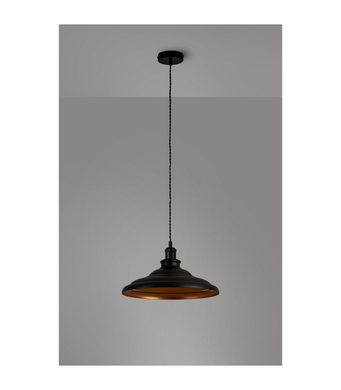 Moravia 35cm 1 Light Knurled Pendant Round Tiered Metal Shade Matt Black/Black/Matt Black/Gold-8