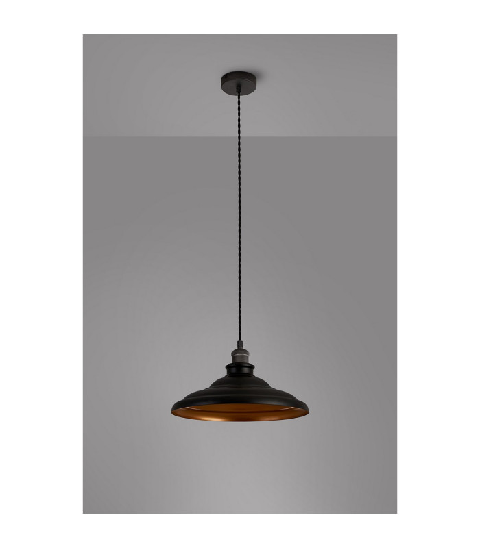 Moravia 35cm 1 Light Knurled Pendant Round Tiered Metal Shade Pewter/Dark Grey/Matt Black/Gold-8
