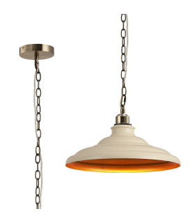 Moravia 35cm 1 Light Pendant Round Tiered Metal Shade Antique Brass/Beige/Gold-1