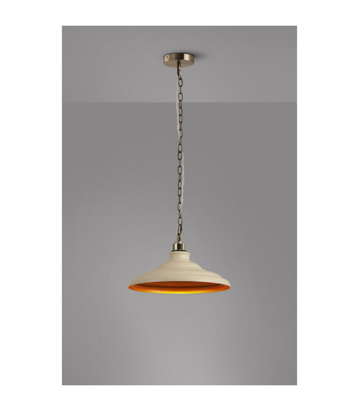 Moravia 35cm 1 Light Pendant Round Tiered Metal Shade Antique Brass/Beige/Gold-3